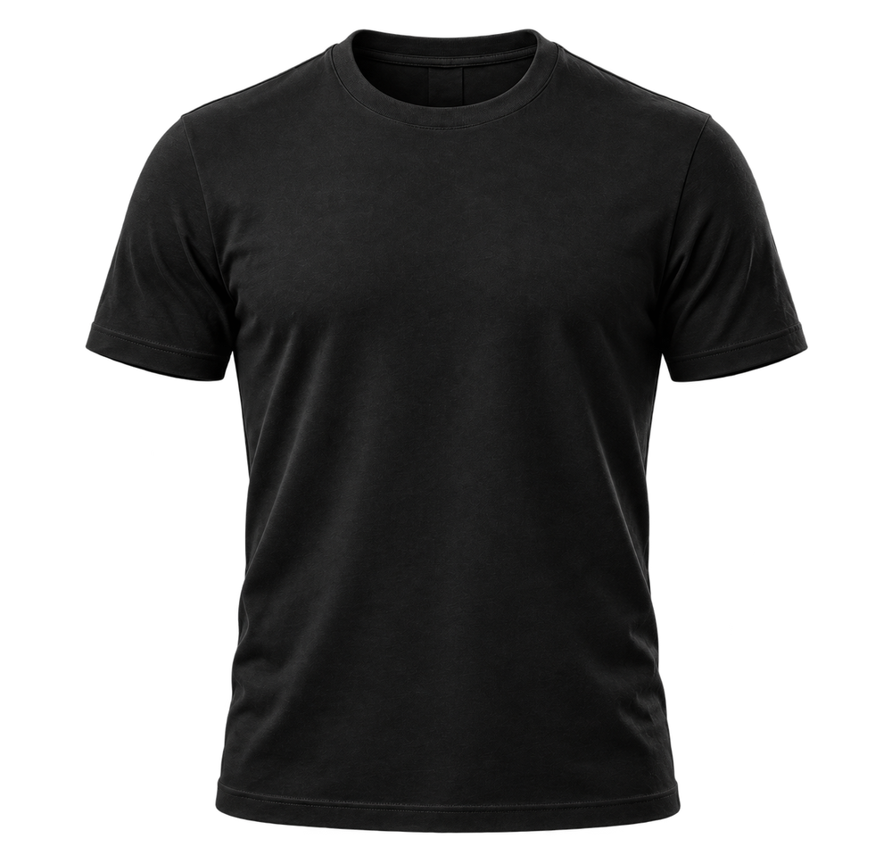 Le t-shirt SCULPT noir à plat : épaules nettes, manches courtes près du bras, buste droit